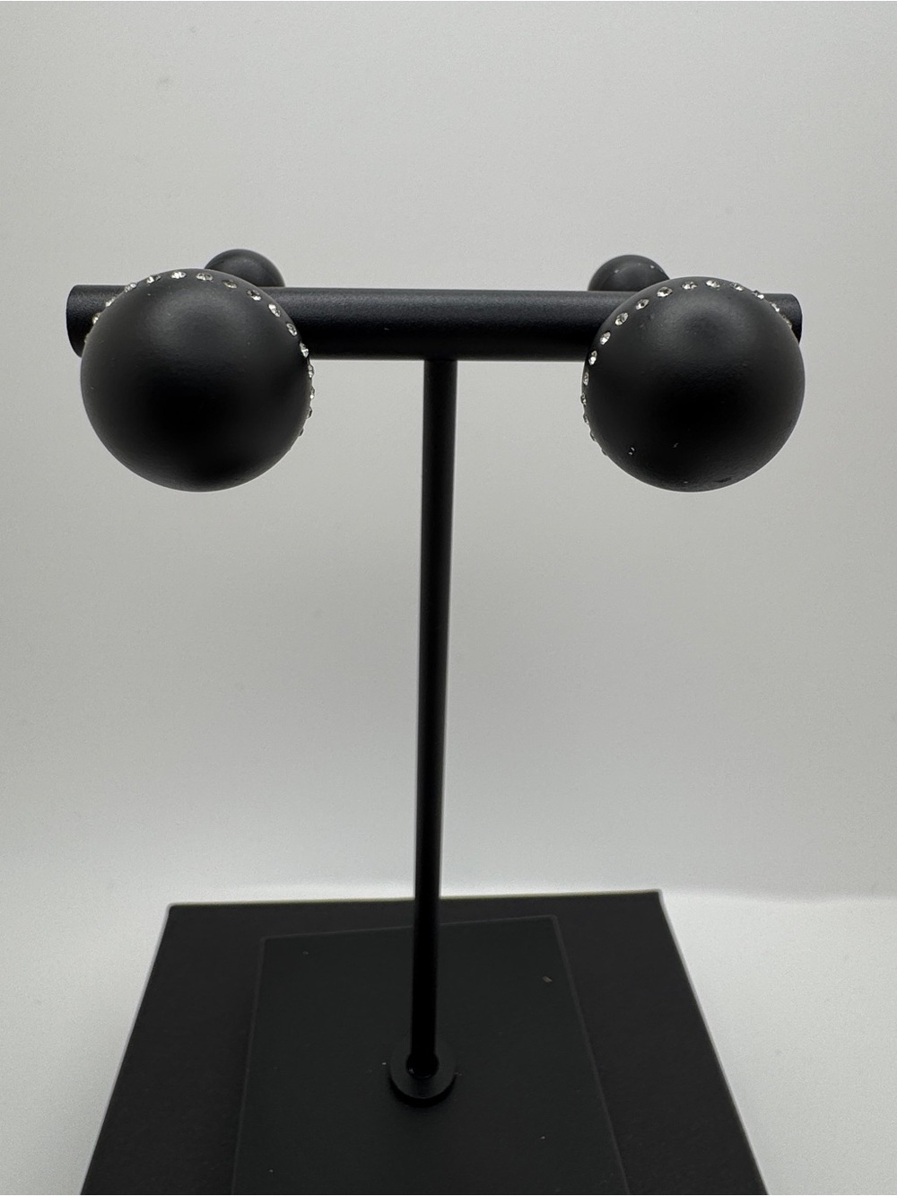 Dior Tribales Matte Black w/ Band of Encrusted Crystal Pierced Earrings